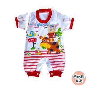 Baju Bayi Model Jumper 0-5 Bulan Bodysuit Bahan Lembut Motif MooFarm Lucu