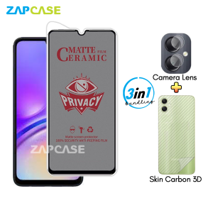Paket 3in1 Anti Gores Layar Privasi Samsung A05 Free Tempered Glass Camera dan Skin Carbon