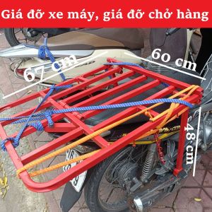 Giá Đỡ Sau Xe Máy 67x60x48cm Giá Đỡ Chở Hàng Khung Sắt Gắn Sau Xe Màu Đỏ