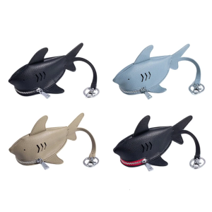 Practical Leather Key Organizers Shark Shape Design With Secure Closure And Carabiner Hook