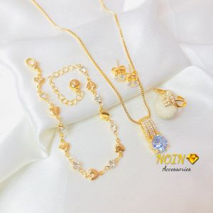 Perhiasan Wanita Full Set Warna 18K Kalung Gelang Cincin Anting Cantik & Elegan