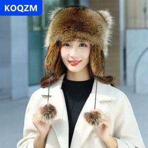 [COD] KOQZM Dễ Thương Raccoon Đuôi Sang Trọng Cap Phụ Nữ Mùa Đông Windproof Dày Ấm Tai Thời Trang Ngoài Trời Tai Flaps Máy Bay Ném Bom Hat Nga Hat