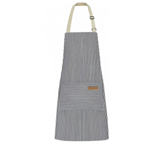 Adjustable Neck Strap and Waist Tie Striped Apron For Gardening Cooking And Kitchen Use With Polyester Fabric