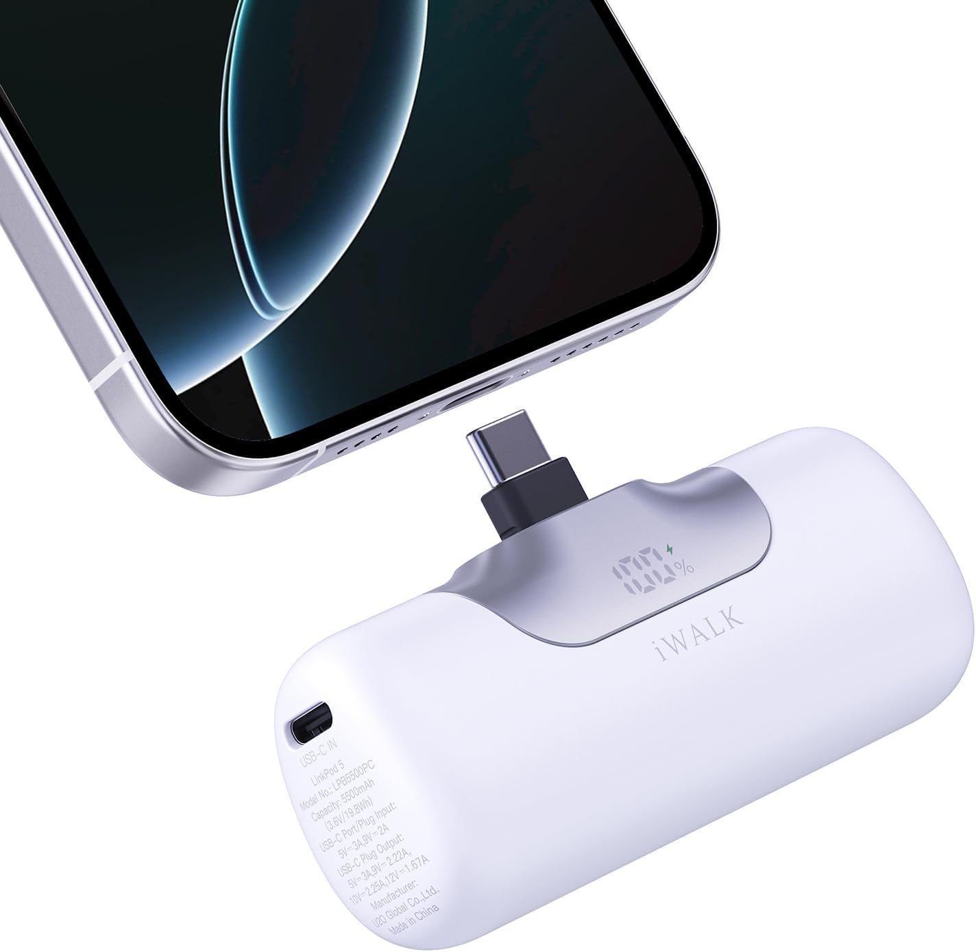 แบตเตอร์รี่สำรอง IWALK LINKPOD5 5500 MAH หัวชาร์จไร้สายหัวTypeC สี White ชาร์จเร็วสูงสุด 22.5W _0