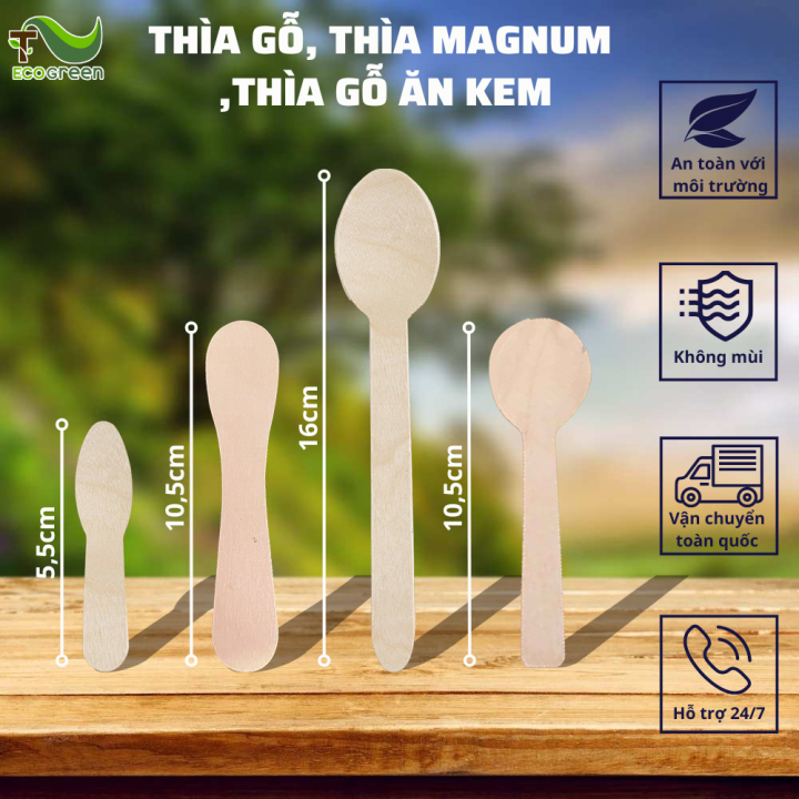 (Túi 100 cái)Thìa Gỗ, Muỗng Gỗ Dài Dùng 1 Lần Chất Lượng Cao An Toàn Cho Môi Trường