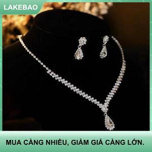【LAKEBAO】 1 Bộ Vòng cổ cô dâu bông tai nước hình giọt nước Rhinestone đồ trang sức phong cách Đồ trang sức lấp lánh thiết lập cho đám cưới bên món quà