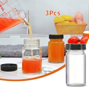 3Pcs Glass Bottles with Lids Clear for Juice Ginge Wide Mouth Juice Beverage Bottle