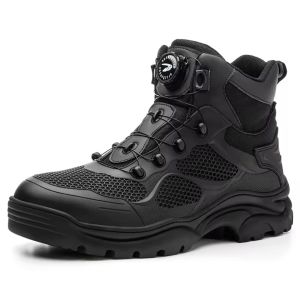 【In Stock】High-top safety shoes - protective shoes with steel toe for impact and pressure protection. Rotating button safety boots for puncture resistance. Construction site work shoes.