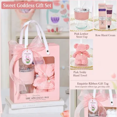 Ready Stock 🇲🇾 G25 Pink Gift Set Women Birthday Bridesmaid Gift Cup Hand Cream Towel Gift Box 伴手礼礼盒