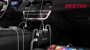 BESTEK 9 in 1 Splitter 148W 3-Socket Car PD30W and 4 USB-A QC3.0 18W with LED Display 12V/24V Adapter for Dash Cam GPS iPad/Laptop/Phone