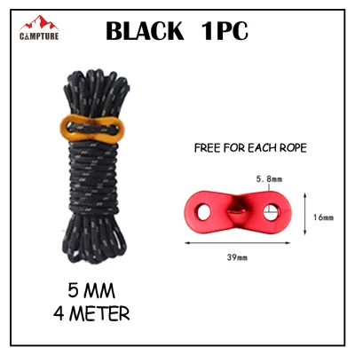 【CAMPTURE】4 Meter Tali Reflektif Khemah/5mm Thick Camping Rope 4Meter Paracord Reflective Rope Camping Tent Rope Flysheet Rope Parachute Clothesline/帐篷反光绳