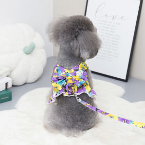 DY Loving New Fashion Pet Harness Floral Japanese Style Dog Dress with Leash and Big Bow