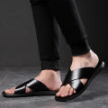 YCAMEL Genuine Leather Slippers Mens Sandals Summer Shoes Slippers Man Fashion Simple Black/Brown Sliper For Men Shoes Chinelo Slide. 