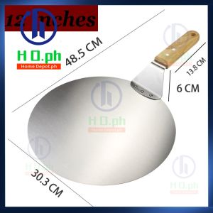 【Ready Stock】BABEDUO Round Stainless Steel Non-stick Pizza Paddle Spatula With Oak Wooden Pizza Shovel Pastry Tools Accessories