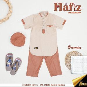 HAFIZ - Set Koko dan Celana Anak Laki-laki Free Peci Setelan Baju Muslim Kemko Cowok Lengan Pendek - Ahza