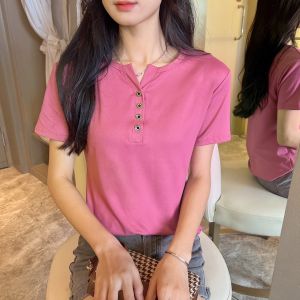 รุ่น-326ใหม่เสื้อยืดแขนสั้นคอวีติดกระดุมผู้หญิฤดูร้อน สไตล์เกาหลี ผ้านุ่มสวมใส่สบายมี9สีให้เลือก พร้อมส่ง