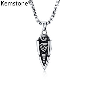 Kemstone cổ điển Viking Odin Spear Mặt dây chuyền cho nam giới thép không gỉ Viking Vòng cổ trang sức