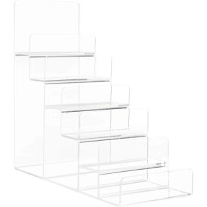 MISUPS Transparent Clear Display Risers Acrylic 6 Tiers Handbag Purse Display Shelf Durable Wallet Holder Stand Sunglasses
