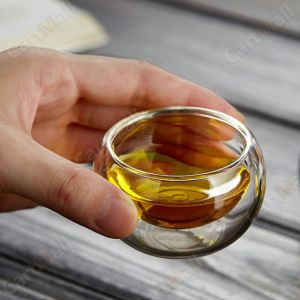 Tea Cup Transparent Double Layer Small Tea Cup Thickened Glass Small Tea Cup 50ml