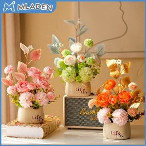 MLADEN Artificial Rose Flowers with Vase Simulation Flowers Bouquet Set for Home Wedding Table Party Decoration