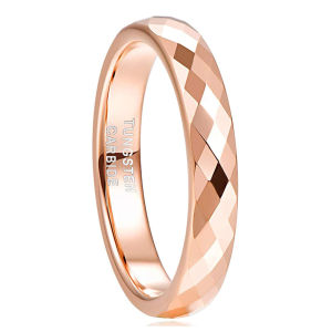 ZOESKY 4MM Tungsten Fashion Rings Carbide Engagement Rings Faceted Edge Polished Rose Gold/Black Wedding Band for Women Promise Wedding Band Size 4-12