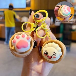 SWEET Light-up Press Keyboard Keychain Mini Rotational Sound Generation Steamed Bun Keyring Creative Simulation Button Clicker Keyring Daily Use