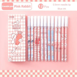 12pcs 0.5mm Erasable Gel Pen Cute Pen Blue Ink With Eraser Magic Blue Pen School Stationery Supplies