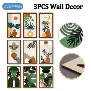 MLADEN 3pcs Boho Wooden Wall Decor Green Abstract Wooden Wall Modern Artwork Neutral Wall Decor