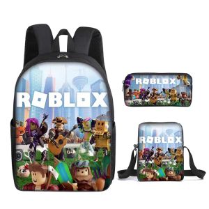 Roblox Student Schoolbag Meal Bag Pencil Case Robloxs Backpack Set Of Three Robloxs Bag for Kids Bag for Boys School Bag for School Grade 1-6 Schoolbag