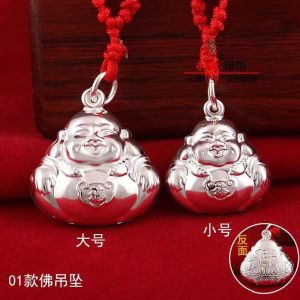 🔥品质精选🔥✢✈℡  999 sterling silver Buddha pendant foot female card Maitrey999纯银佛吊坠足银女银佛牌弥勒佛宝宝项坠开运保平安首饰品福佛10.5