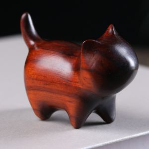 KECTTIO Làm thủ công Tượng mèo bằng gỗ Kết cấu tự nhiên Có Bell Đồ trang trí hình mèo Sáng tạo Chạm khắc gỗ Đồ trang trí hình thú cưng bằng trà Trang trí nhà cửa