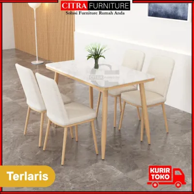 Meja Makan Marmer 4 Kursi Minimalis | Dining Table ROKU Series
