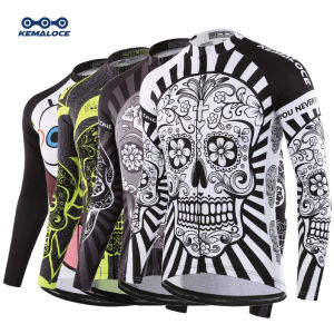 KEMALOCE Long Sleeve Cycling Jersey Man white Yellow Skull Bicycle Clothes 2023 Pro Bicycle Jersey Breathe Dry fast Full Sleeves Cycling Clothing