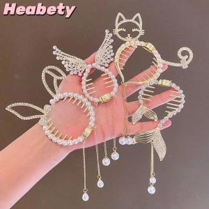 Heabety Elegant Hair Claw Pill Head Ponytail Buckle Ponytail Buckle Pearl Rhinestone Pearl Tassel Shark Clip Hairband Hair Clip Headdress
