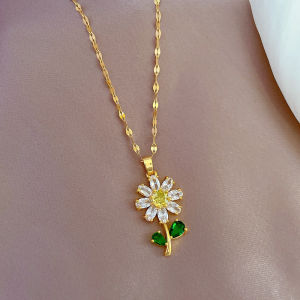 Elegant Zirconia Flower Collarbone Chain Necklace with Delicate Vintage Titanium Steel Design