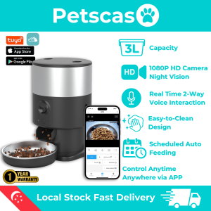 Petscaso Smart Pet Feeder 3L | APP Control | 1080P Camera | Auto & Manual Feeding | 2-Way Interaction