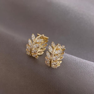 Frascati Trendy Light Luxury Simple Zircon Leaf Hoop Earrings For Women Elegant Fashion Metal jewelry Gift