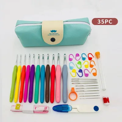 Set Kait Crochet Set Menangani Jarum Rajut Kit Dengan Klip Jahit Jarum Plastik Gunting Baja Tanpa Gunting Set Kait Crochet