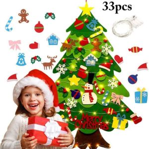 DIY Felt Christmas Tree Set Wall Hanging Artificial Xmas Tree with Santa Claus Snowflakes Ornament Home Decor