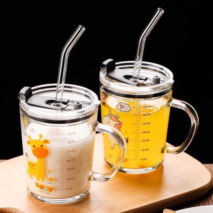 Cốc thủy tinh chia vạch có nắp có ống hút - FREE SHIP TỪ 50K | Lazada.vn