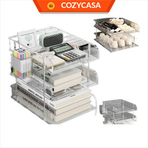 【COZYCASA】Clear Pegboard Desktop Organizer Rack/Acrylic File Tray Storage Box for Office Use