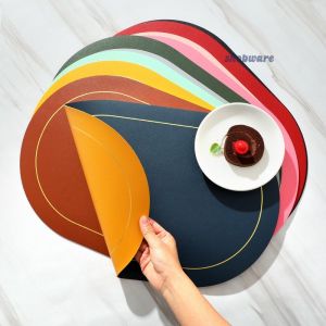Shopware Nordic Style PU Leather Oval Shape Placemat Insulation Pad Heat-Resistant Oil-proof