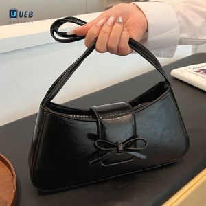Women Small Crossbody Bag with Bow PU Leather Underarm Bag for Casual Dating and Daily Use in Trendy Colors
