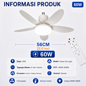 Benih 2 in 1 E27 Kipas 40W Senyap Kamar Tidur Meredupkan Lampu Kipas Langit-langit Dengan Remote Control