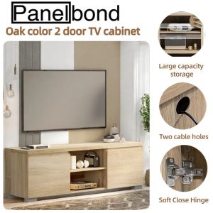 Export Quality-PanelBond 55 Inch TV Stand Living Room Media Console TV Stand with Two Cable Holes and Open Storage for Living Room Bedroom - 7326