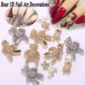 BAIXL Rose Gold Silver Crystal Charms Shiny Zircons Bear Nail Jewelry 3D Nail Rhinestones Nail Art Decorations Manicure