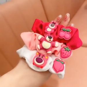 Lotso Hair Tie Strawberry Bear Bun Head Scrunchies Pengikat Rambut Lotso Strawberi Aksesori Rambut