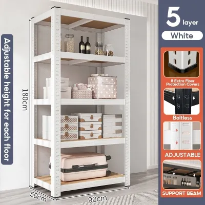 NINI 6 Tier Heavy Duty Boltless Storage Rack Space Saver Steel Metal Shelf Adjustable Garage Home Kitchen Organizer Durable Shelving Rack Unit