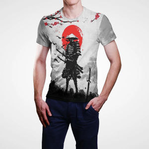 [Local Stock] HBESTY Halloween Christmas Vintage 3D Printed Tees Summer Streetwear Loose Round Neck Tops T-Shirts Short Sleeves Japanese Samurai Graphic T Shirt for Men