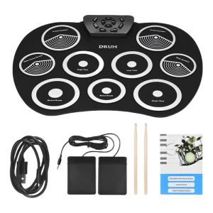 Electronic Drum Set 9 Drum Pads Rolls up Electric Drum Set with Headphone Jacks Built in Speaker Drum Stick Foot Pedal